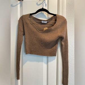 Vestique Boutique Long Sleeve Brown Ribbed Shirt
